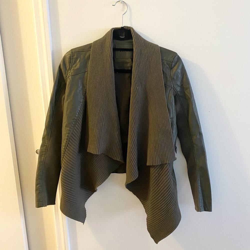 Blank NYC vegan leather jacket, olive green, size XS